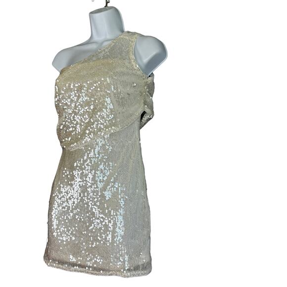 Superdown White Sequin Mini Dress XXS One Shoulder Bodycon Cocktail Club $94 NEW - Picture 5 of 10